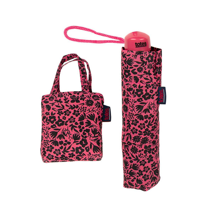 totes Supermini Ditsy Pink Print Umbrella & Matching Shopping Bag  (3 Section)